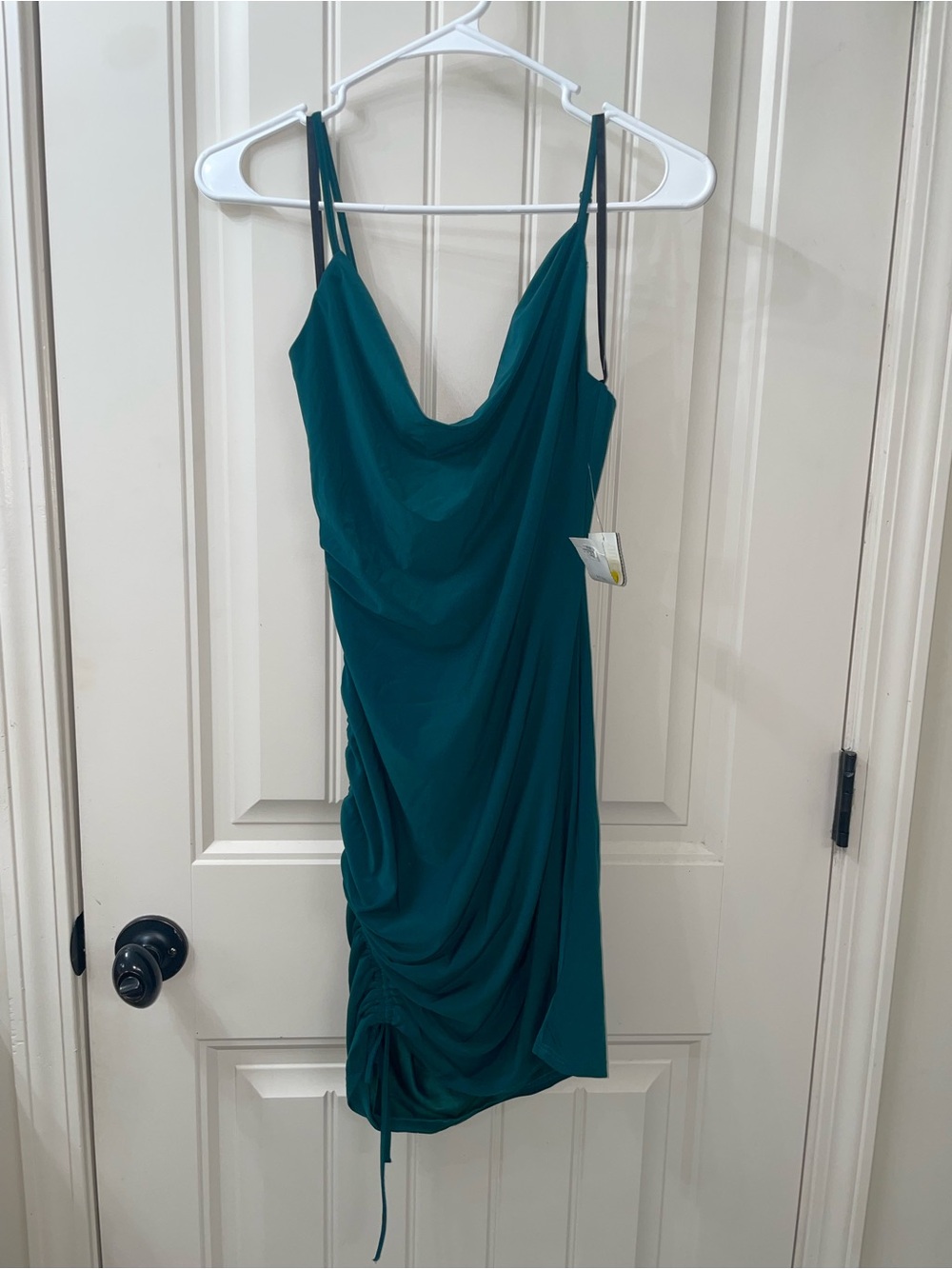 B Darlin Teal Cowl-Neck Ruched Mini Dress